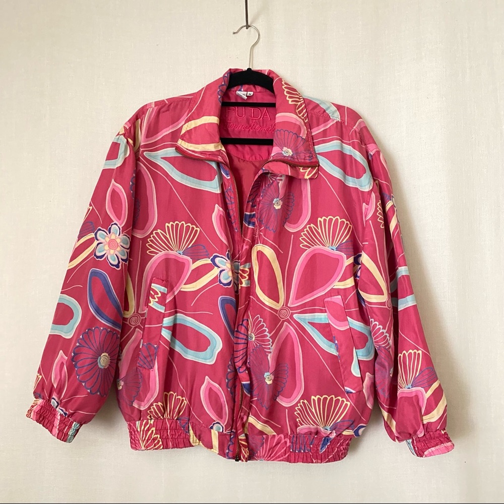 Vintage Silk Bomber Jacket Lightweight Jacket Brightly Colored